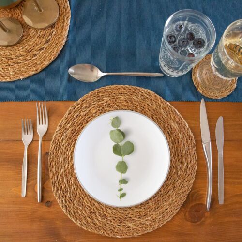Round Straw Placemats & Coasters Dinner Water Hyacinth Weave - Typha - x12 - Picture 5 of 7