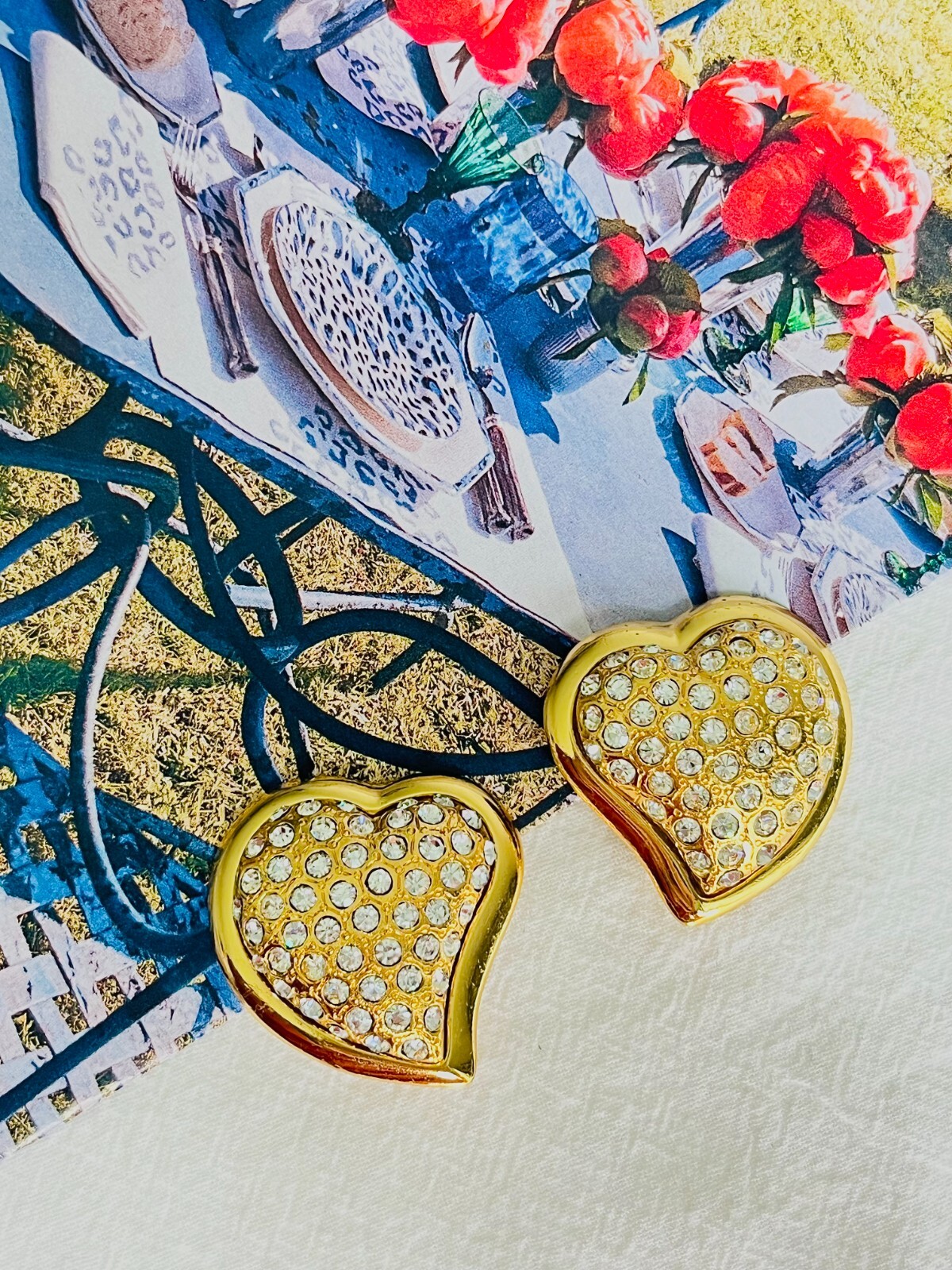 Orecchini Yves Saint Laurent YSL Vintage Cristalli Interi Massicci Cuore Love Clip