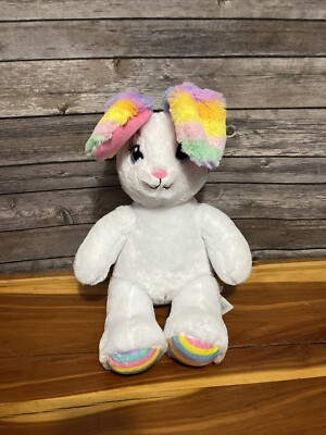 build a bear white bunny with Rainbow Stripes & Bendable Floppy ears