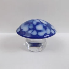 Orrefors Art Glass Mushroom Figurine Paperweight Blue & White Sweden