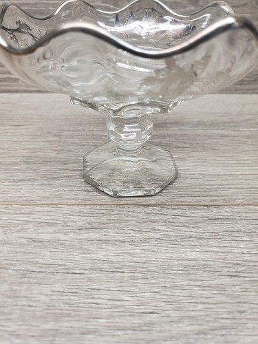 Vtg Silver City Flanders Glass Candy Dish Bowl Compote Poppy Silver Decorated - Picture 4 of 5