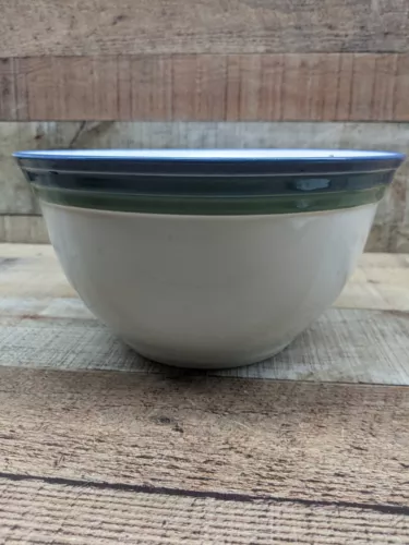 Large Pfaltzgraff White Mixing Bowl with blue and green stripes