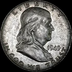 1949-S Franklin Half Dollar Silver, UNC, Layer of Tone, As Shown  200