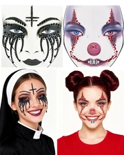 2 Pack Halloween Face Gems Jewels Clown Face Sticker Nun Makeup Tattoo Scary Tem