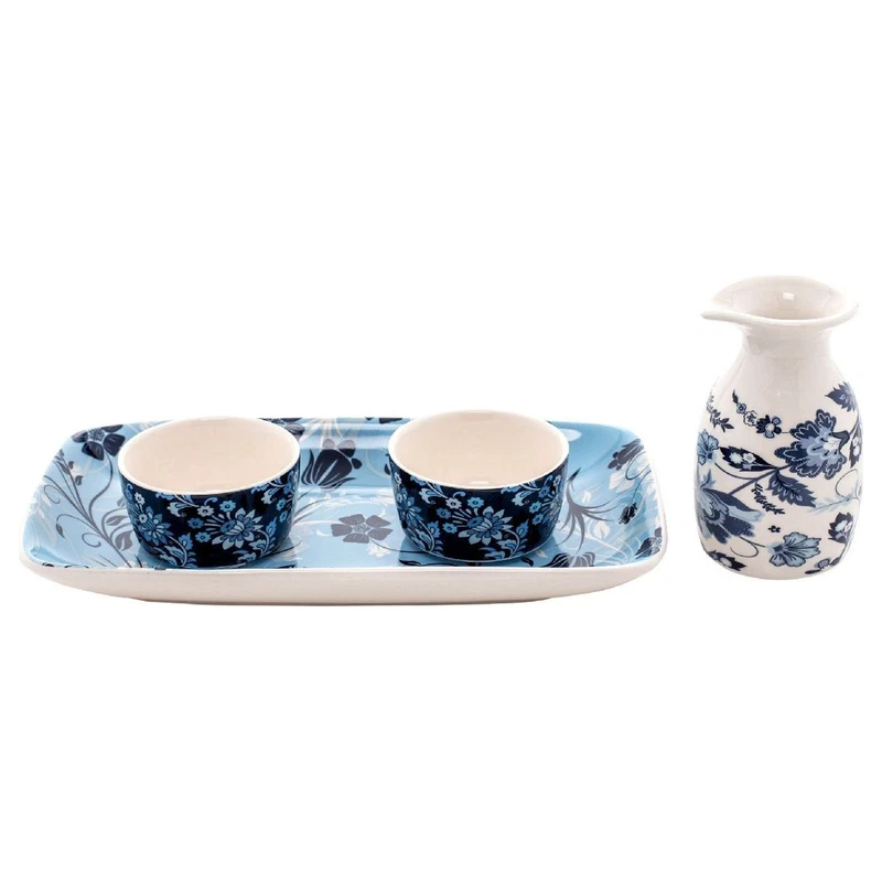 Set Soya Kyoto Caraffa 2 Ciotoline e Vassoio Evviva Blu Azzurro Salse Regalo, fotografia 4 di 9
