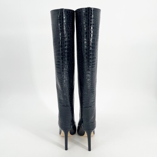 NWOB Jimmy Choo Mavis 100 Navy Blue Croc Embossed Leather Knee High Boots IT 37 - Picture 9 of 13