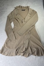 Missguided One Ruffle Dress in Beige  Size US 6 Long Sleeve Ruffle Office Work