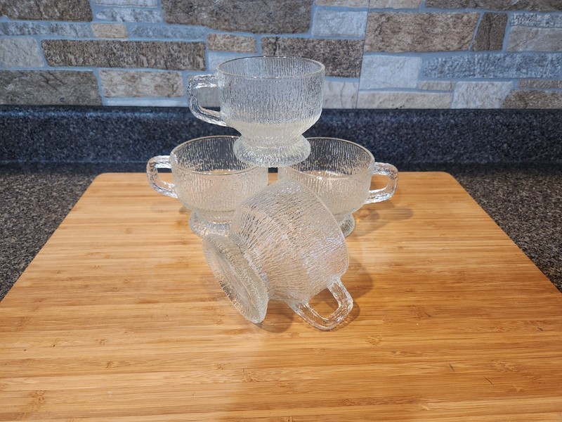 4- Indiana Glass Crystal Icemugs ,textured "tree bark"pattern &  A Footed Design