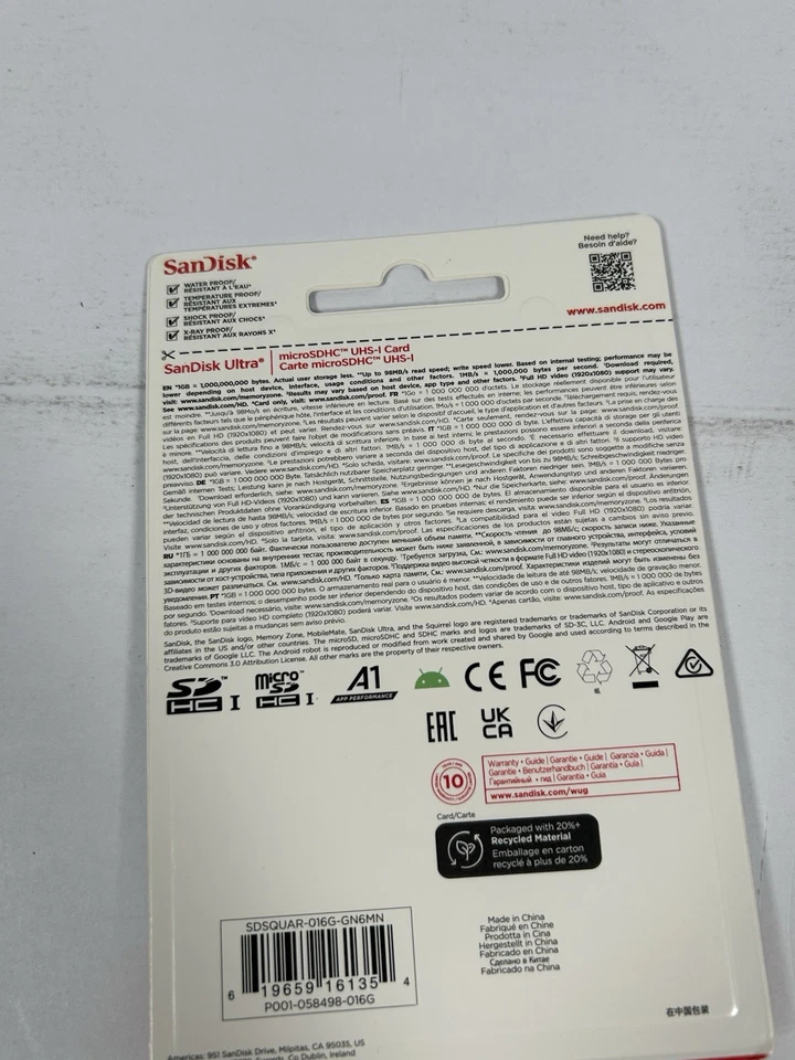 SanDisk Ultra 16 GB Micro SD Class 10 microSDHC Memory Card - Image 4 of 4