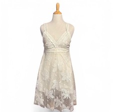 POL White Lace Mini Dress Sz L Floral Crochet Boho Cottagecore Sleeveless Summer