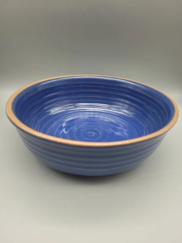 Vintage Frankoma Pottery Ribbed Blue Serving Bowl