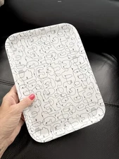 Ikea VARFEST Small Melamine Serving Tray White & Black Doodle Line Art 8" x 11"