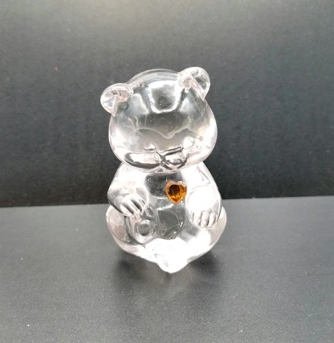 Fenton November Birthstone Topaz Colored Heart Clear Crystal Bear Figurine