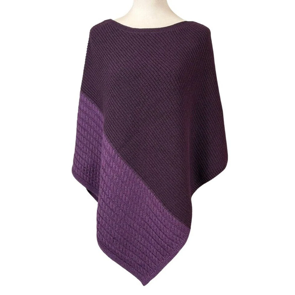 Poncho J. Jill Borgoña Color Bloque Tejido Talla Única OS Foto 2 de 4