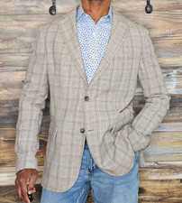 Zara Cotton Linen Dual Vent Unconstructed Brown Plaid Sport Jacket Blazer 40R