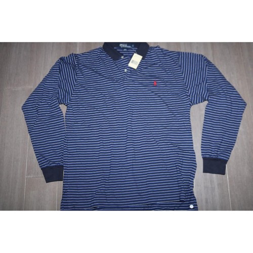Vintage Polo Ralph Lauren Mens Long Sleeve Striped Polo Shirt Blue Navy NWT L - Picture 2 of 5