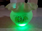 Vintage Hand Painted by S. Webster Small Fenton Uranium Glass Rose Vase