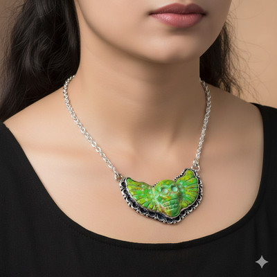 Natural Flying Skull - Copper Green TurquoiseGemstone Necklace