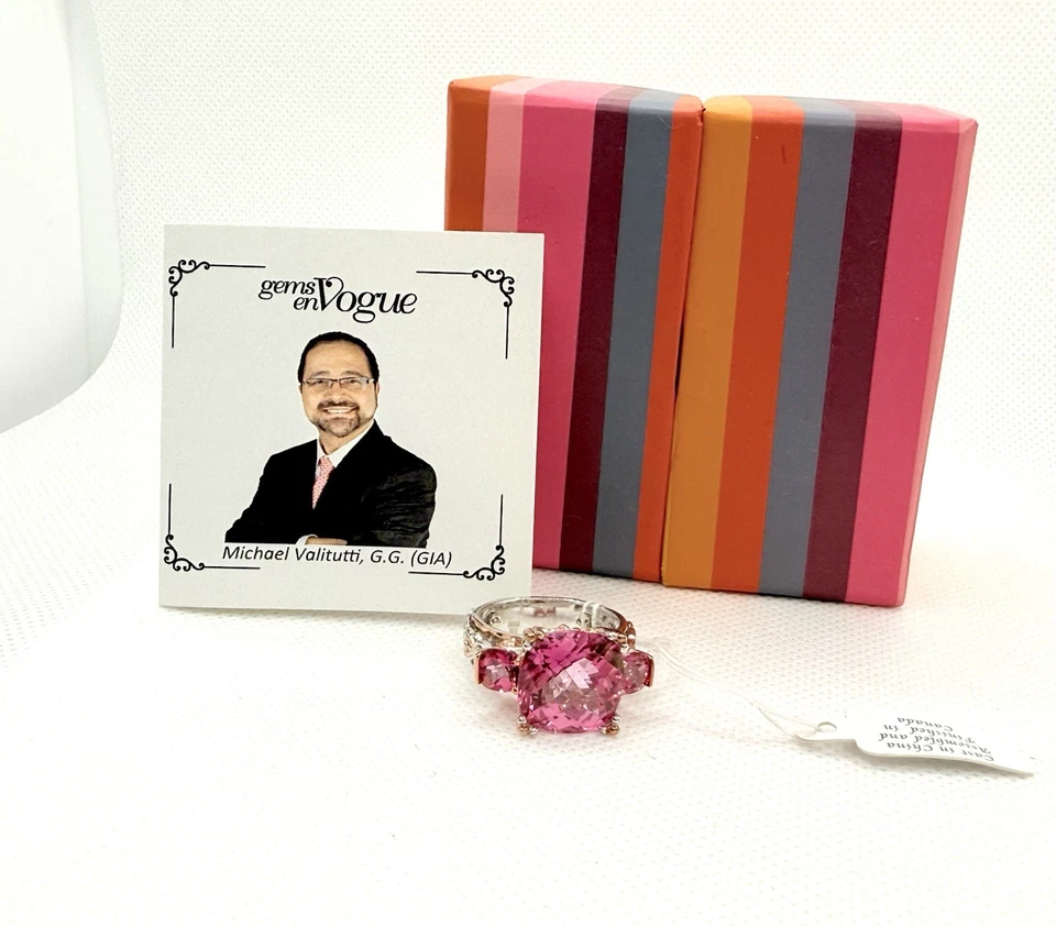 Michael Valitutti Gems En Vogue Sterling Silver Gold Ring Pink Topaz Sz 7 New - Image 2 of 4