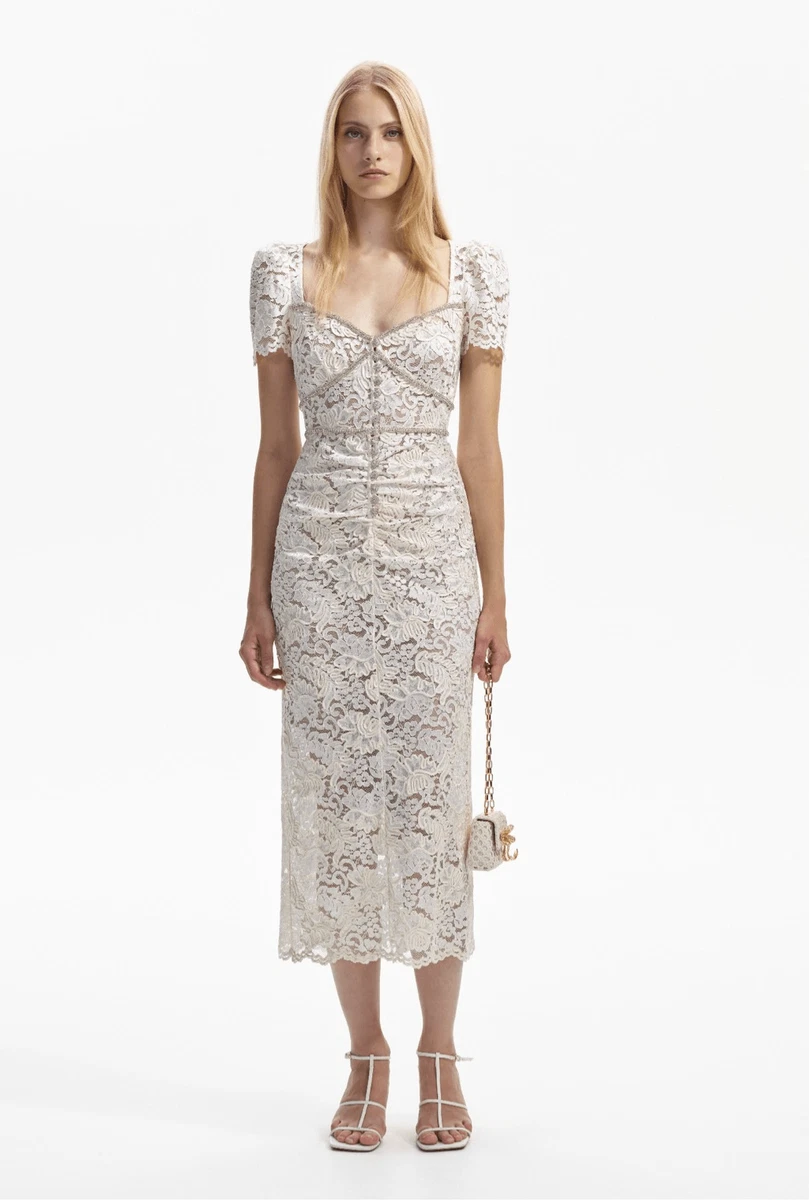chinese dress ladies Self-Portrait - White Knit Lace Insert Midi Dress main image 1