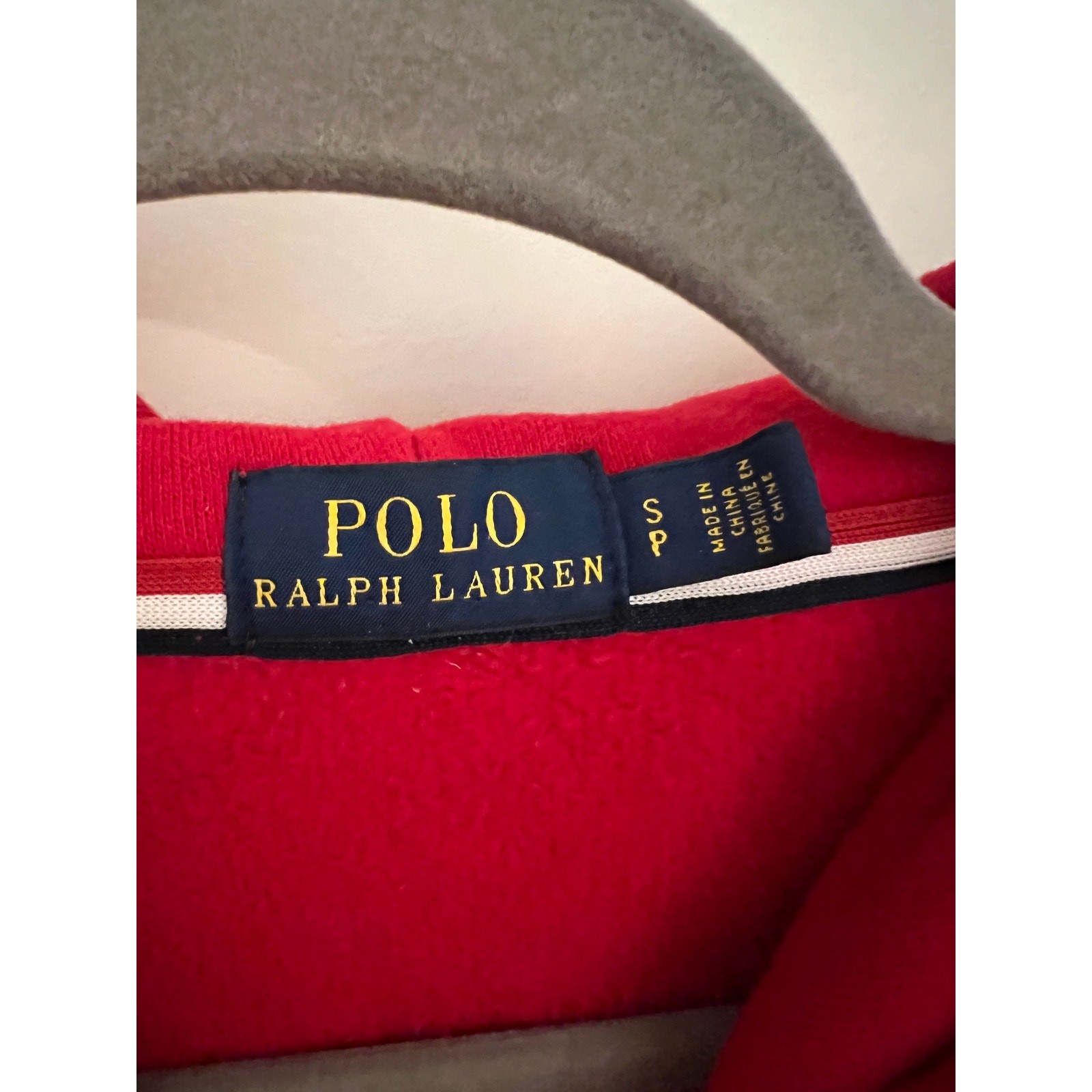 Polo Ralph Lauren giacca pile full zip con cappuccio rosso piccolo pony USA ricamo