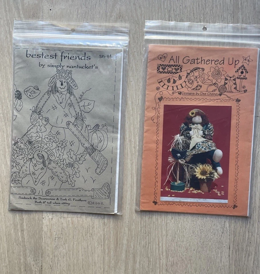 Lot of 10 Primitive Sewing Patterns Santa Snowmen Rabbits Girls Fall Decor NOS - Image 4 of 4