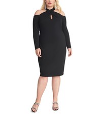 Rachel Roy Womens Solid Cold Shoulder Dress, Black, Plus Size, 1X