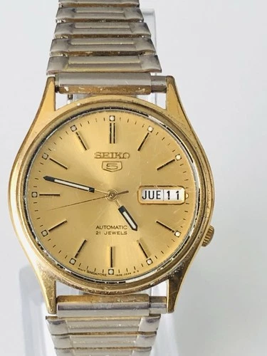Vintage Seiko Automatic Day/Date Yellow Dial 21 Jewels Men's Watch
