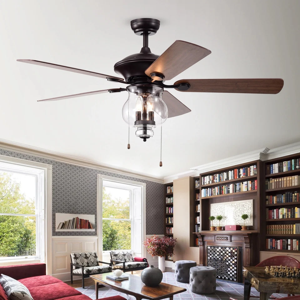 Topher Antique Bronze 52-inch 5-blade Lighted Ceiling Fan Black,Bronze Transitio - Image 4 of 4