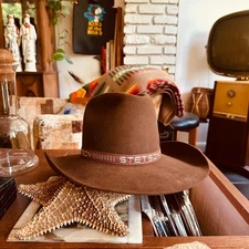 Vintage Stetson 3X Beaver Cowboy Hat - Brown Long Oval Size 7 Stetson Band Nice 