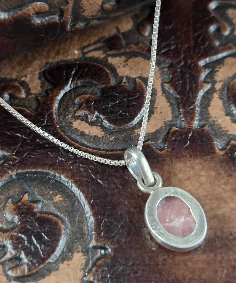 Collar Colgante Cuarzo Rosa en Pequeña Cadena Caja 13" Plata de Ley 925 Foto 2 de 4