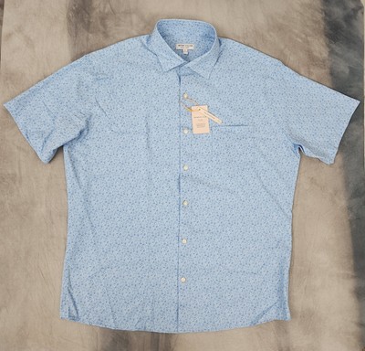 Peter Millar Feeling Koi Performance Poplin Shirt  Cottage Blue Men's Large New