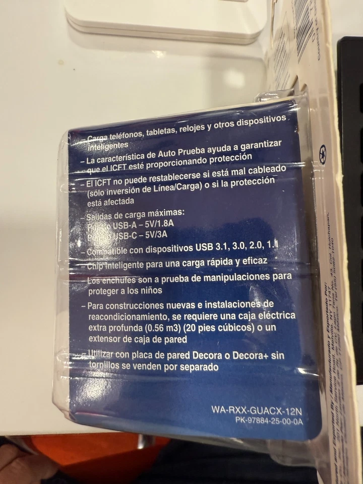 LEVITON GUAC1-BW DECORA TYPE USB-A & USB-C GFCI COMBINATION 24W OUTLET WHITE NEW - Image 3 of 4