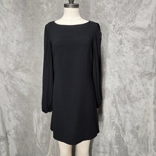 White House Black Market Black Pleated Sleeve Shift Dress Size 2 Cocktail Chic