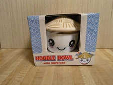 New Cute Noodle Bowl Bundle -Ceramic Bowl With Lid And Wooden Chopsticks Novelty
