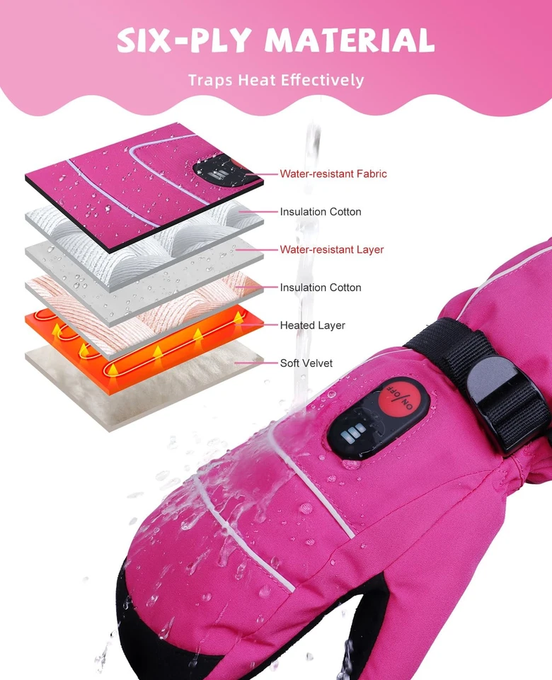 Heated Gloves for Kids, 7.4V Rechargeable Battery Winter Gloves for Boys Girl... - Image 4 of 4