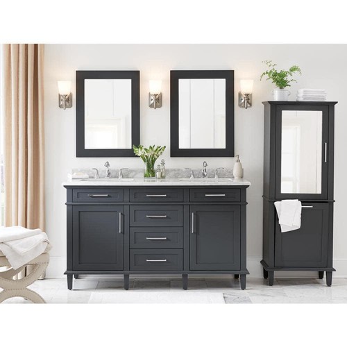 Home Decorators Framed Vanity Wall Mirror 22"W x 30"H Rectangular Dark Charcoal - Picture 4 of 6
