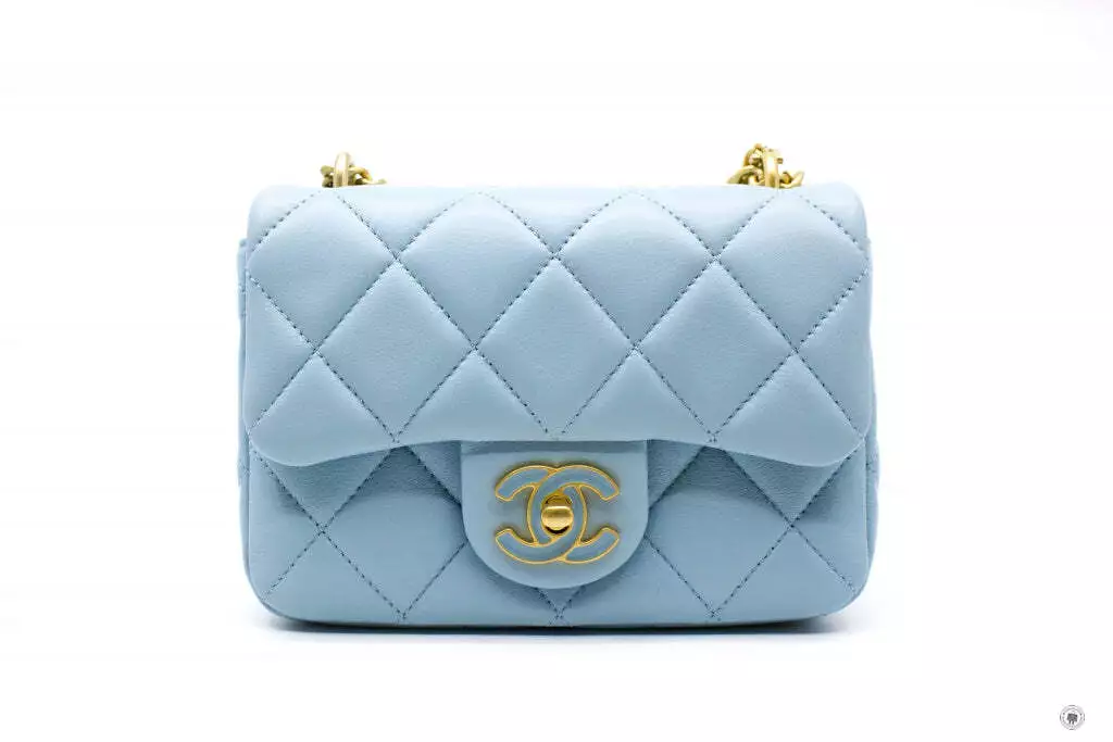 22P NG752 Chanel Classic Double Flap Caviar Leather Light Baby Blue #12 22P NG752 Chanel Classic Double Flap Caviar Leather Light Baby Blue