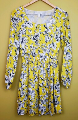 Forever 21 Essentials Size S Womens Yellow Floral Chiffon Pleated Dress |  eBay