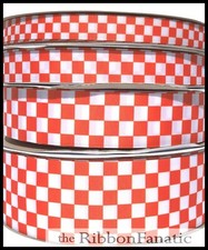 3yds 3/8" 5/8" 7/8" 1.5" 2.25" Orange White Check UT End Zone Grosgrain Ribbon