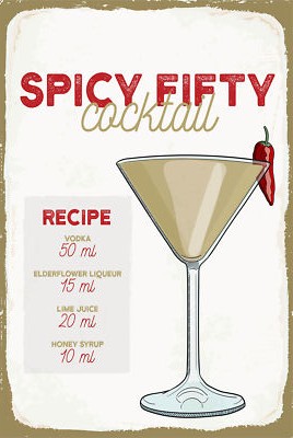 Blechschild 18x12 Spicy Fifty Cocktail Recipe Wand Deko Bar Kneipe Sammler Gesch