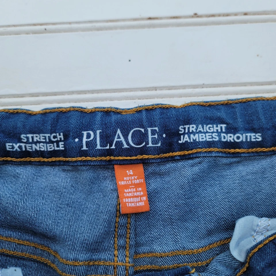 Place Boys Adjustable Waist Stretch Straight Denim Blue Jeans 30x26 Sz 14 - Image 2 of 4