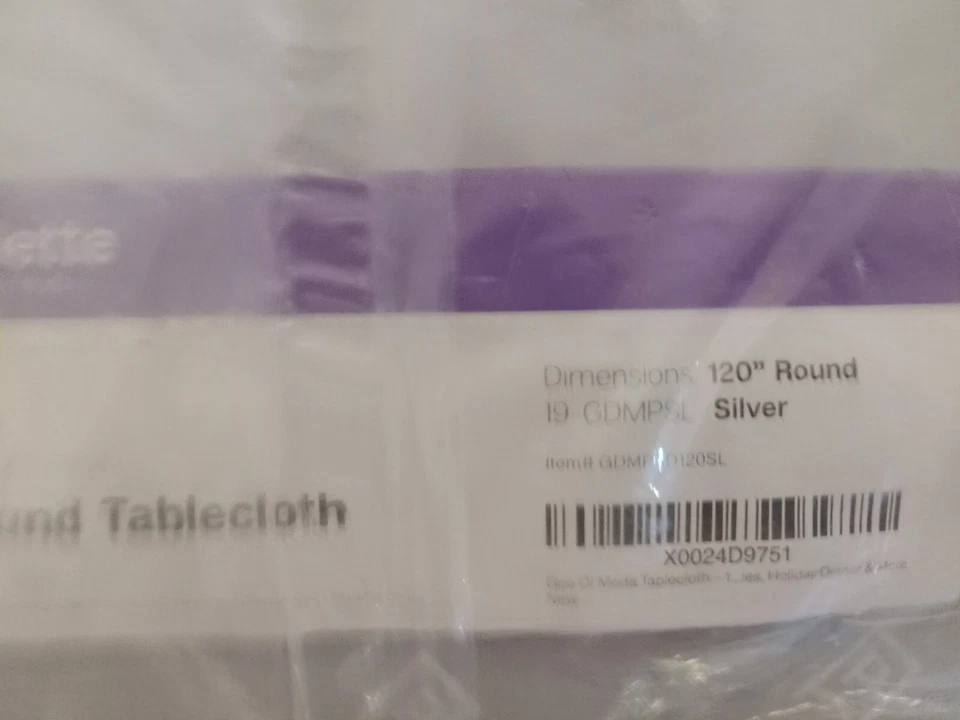 Large 120" Round Tablecloth Light Gray/Silver New - Image 2 of 4