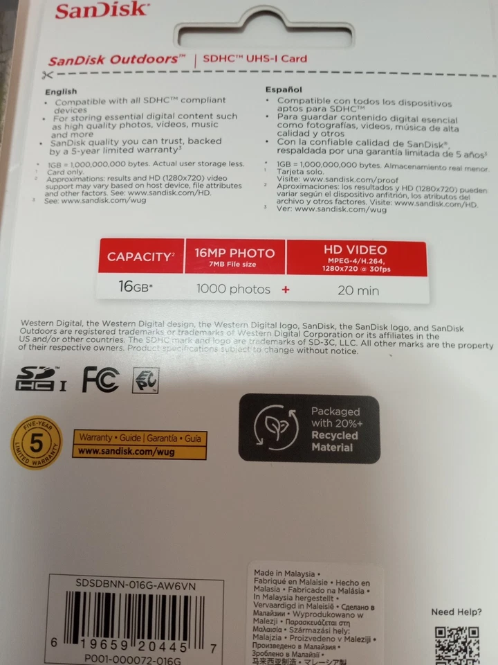 SanDisk 16GB Outdoors SDHC UHS-I Memory Cards (2) - Image 2 of 4