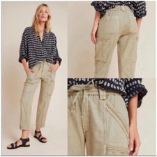 Anthropologie green drawl string elastic waist cargo pants ankle size 29