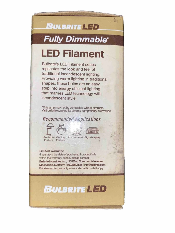 Bulbrite 776774 Fully Dimmable LED Filament Clear A19 2700K Medium Base - Image 3 of 4