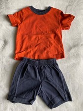 Tea Collection Baby Outfit Orange T-Shirt  Blue Shorts 6-12 Months OU9 