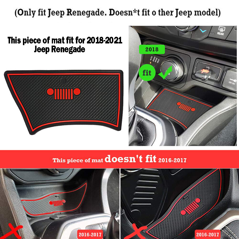 For 2018-21 Jeep Renegade Car Inner Rubber Non-Slip Gate Slot Pad/Cup  Holder Mat