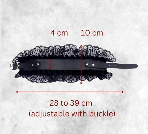 Nuevo Gótico Punk BDSM Negro Cuero PU y Encaje Volantes Hebilla Plateada Gargantilla Cuello - Imagen 5 de 5