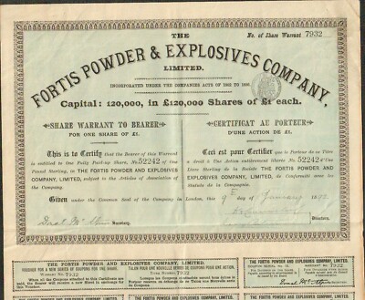 title 1 action: THE FORTIS POWDER & EXPLOSIVES Cy(UK) (W)